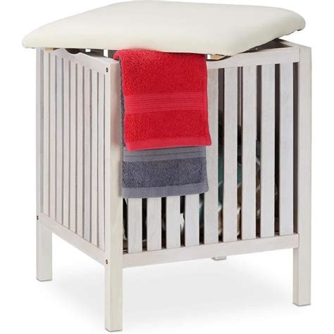 Relaxdays Panier Linge Avec Si Ge Tabouret De Salle De Bain Style