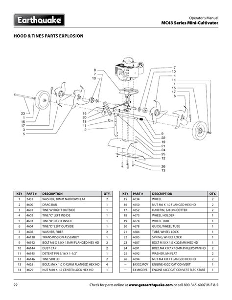 Mc43 Series Mini Cultivator Hood And Tines Parts Explosion Earthquake