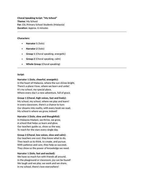 choral script  school  esl kids