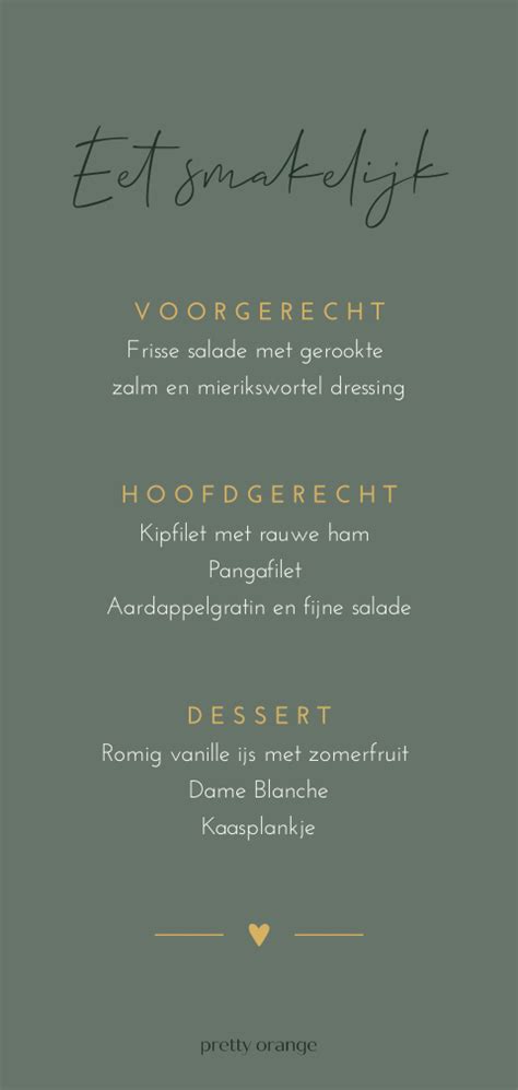 Chique menukaart in goudfolie en donkergroene achtergrond