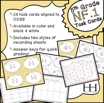 5 NF 1 Task Cards Adding Subtracting Fractions With Unlike Denominators