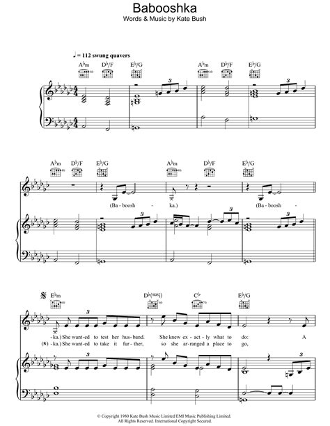 Babooshka By Kate Bush Sheet Music For Piano Vocal And Guitar Chords At Sheet Music Direct