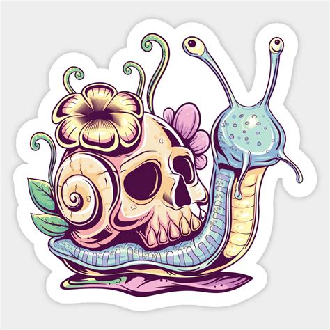 A Sticker With A Snail And Skull On It