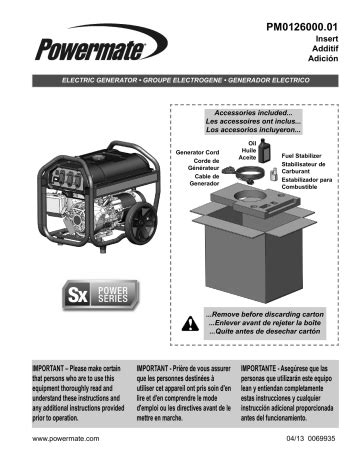 Powermate PM0126000 6 000 Watt Gasoline Powered Manual Start Portable