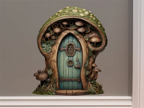 Green Mushroom Fairy Door Fairy Door 3d Wall Sticker Etsy