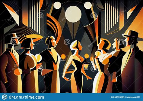 Night Party Geometric Art Deco Style Modern Art Stock Illustration