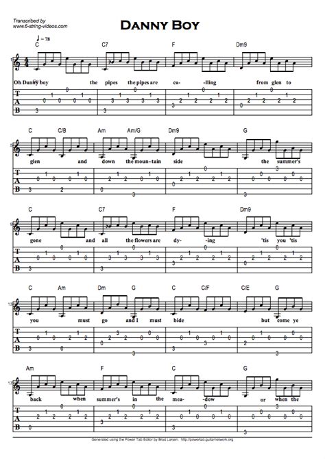 Guitar Tabs: Guitar Tabs And Song Sheet For: Danny Boy