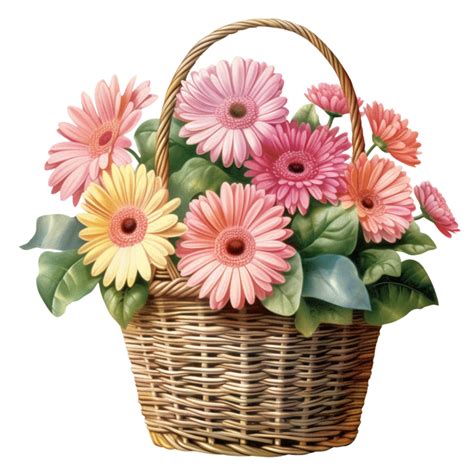 Pink Gerbera Daisy Flower In Vase Basket Png