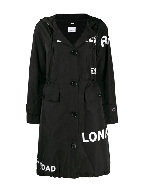 Burberry Cotton Logo-print Trench Coat in Black - Lyst