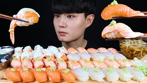 연어초밥 새우초밥 리얼사운드 먹방asmr Mukbang Salmon Sushi Shrimp Sushi サーモン寿司エビ寿司