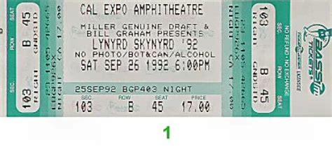 Lynyrd Skynyrd Vintage Concert Vintage Ticket From Cal Expo