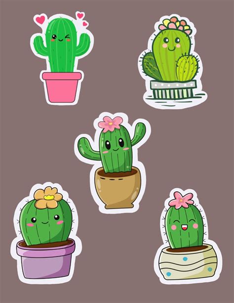 Cute Cactus PNG Digital Stickers. Download and Print or Use Digitally ...