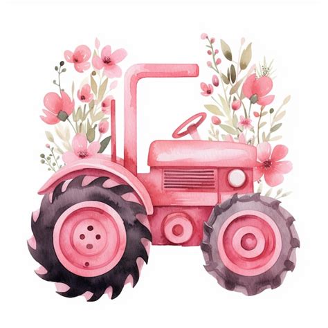 Premium Photo There Is A Pink Tractor With Flowers On The Front