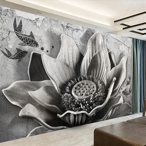 Beibehang Wallpaper Custom Mural Wallpaper Decoration 3D Embossed Lotus