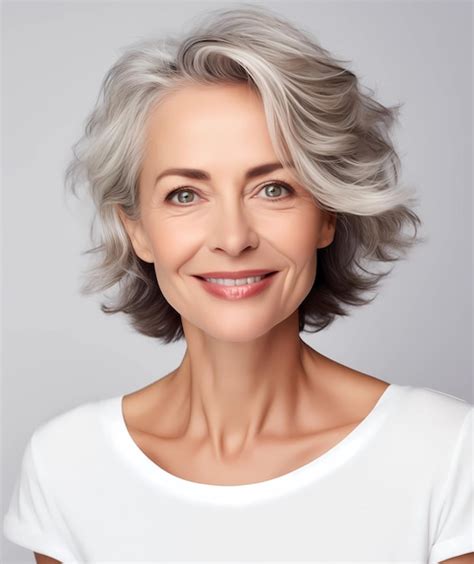 Retrato De Una Hermosa Y Feliz Mujer Madura De Mediana Edad Sonriendo Y