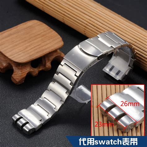 Watchband 23 26มม Sliver โลหะผีเสื้อสแตนเลสสายคล้องคอสำหรับ Swatch