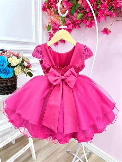 Vestido Infantil Pink Renda E Cinto De Strass Rosa Charmosa Atacado