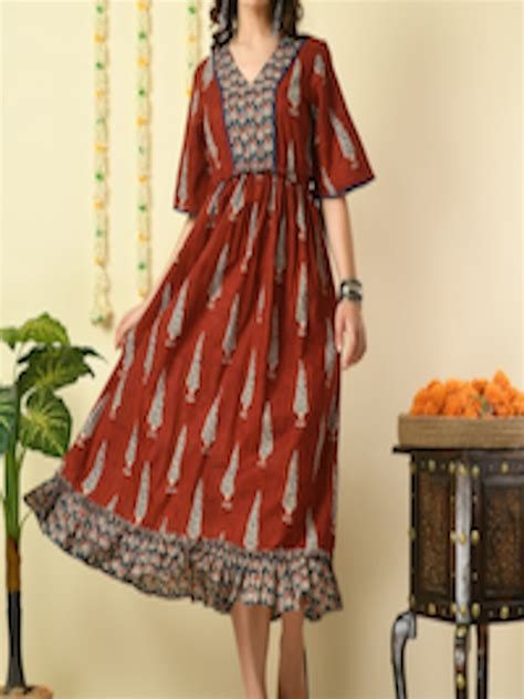 Buy Kalini Ethnic Motifs Printed Flared Sleeves Cotton Fit And Flare