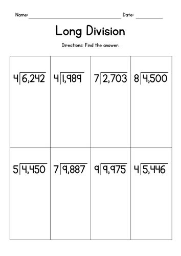 Dividing 4 Digit By 1 Digit Numbers With Remainder Teaching Resources