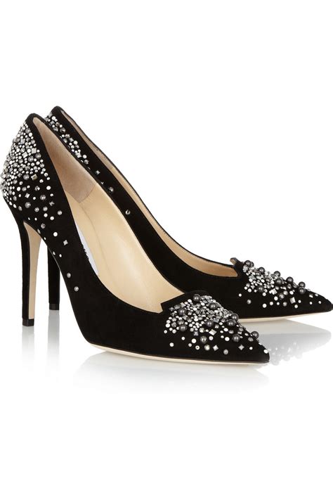 Jimmy Choo Avril Embellished Suede Pumps In Black Lyst