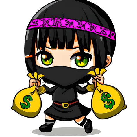 Cartoon Girl Ninja Holding Money Bags · Creative Fabrica