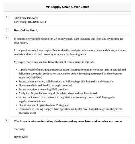 Vp Supply Chain Cover Letter Velvet Jobs