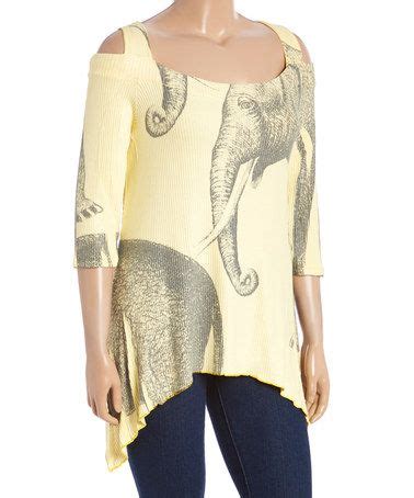 Poliana Plus Yellow Elephant Cold Shoulder Sidetail Tee Plus