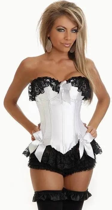 Womens Lace Corset Guipure White Corset With Black Lace Flower 3s3007