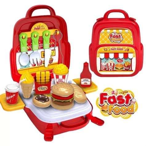 Kit Maleta 3 Em 1 Mochila Fast Food Lanche Infantil Maletas Didática