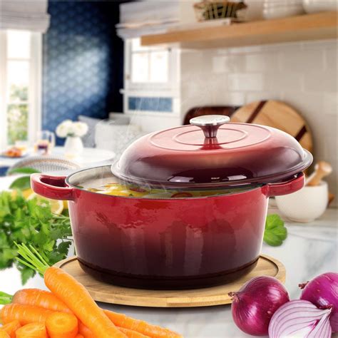 Megachef Megachef 5 Qt Round Enameled Cast Iron Casserole In Red With Lid Wam Kitchen