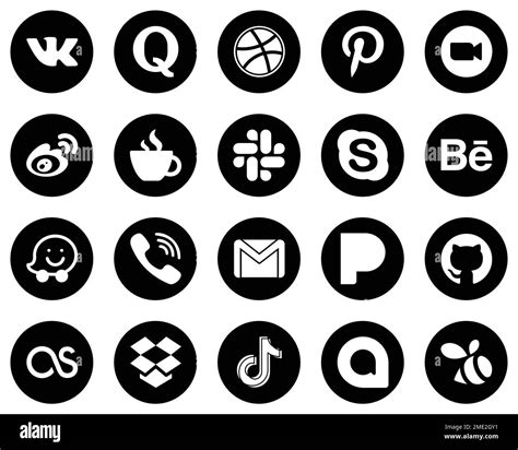 20 Professional White Social Media Icons On Black Background Such As