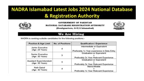 NADRA Islamabad Latest Jobs 2024 National Database Registration Authority