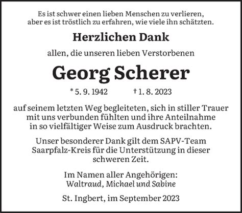 Traueranzeigen Von Georg Scherer Saarbruecker Zeitung Trauer De