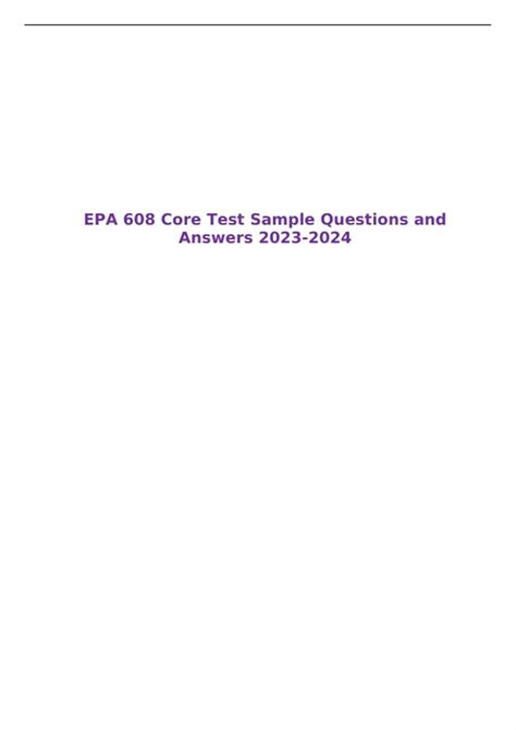 EPA 608 Core Test Sample Questions And Answers EPA 608 Stuvia US