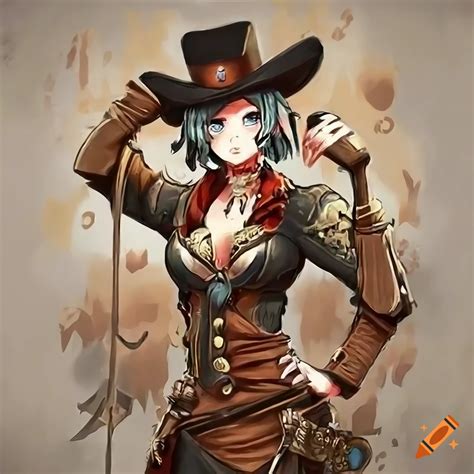 Digital Painting Of A Female Anime Outlaw In A Steampunk Wild West