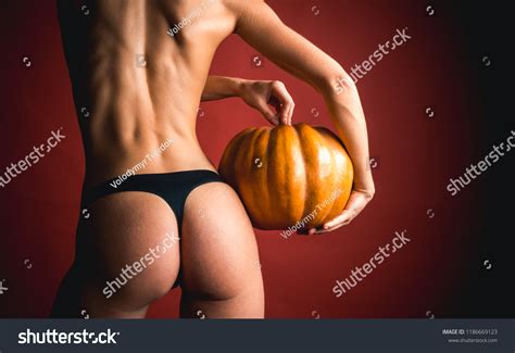 Woman Posing Pumpkin Buttocks Ass Pumpkin Stock Photo 1186669123