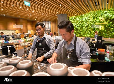 Singapore Circa April Barista Prepare Coffee In Starbucks