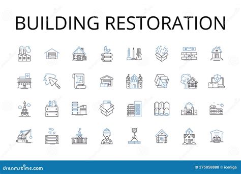 Building Restoration Line Icons Collection Home Refurbishment