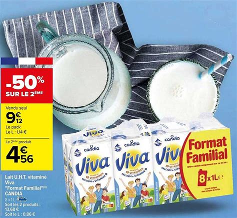 Promo Lait U h t Vitaminé Viva format Familial Candia chez Carrefour