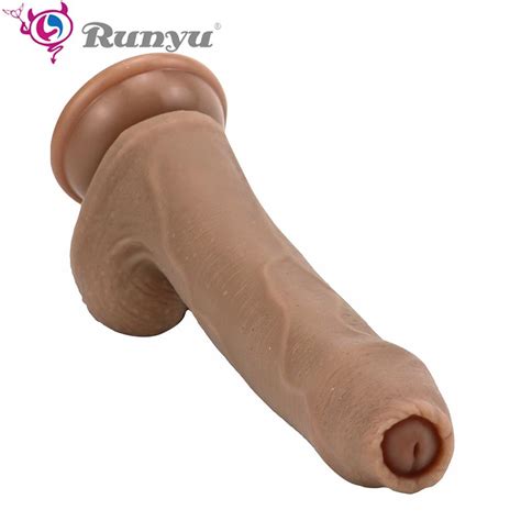 Realistic Dildo Runyu Foreskin Penis Soft Silicone Dildo Huge Dick Sex