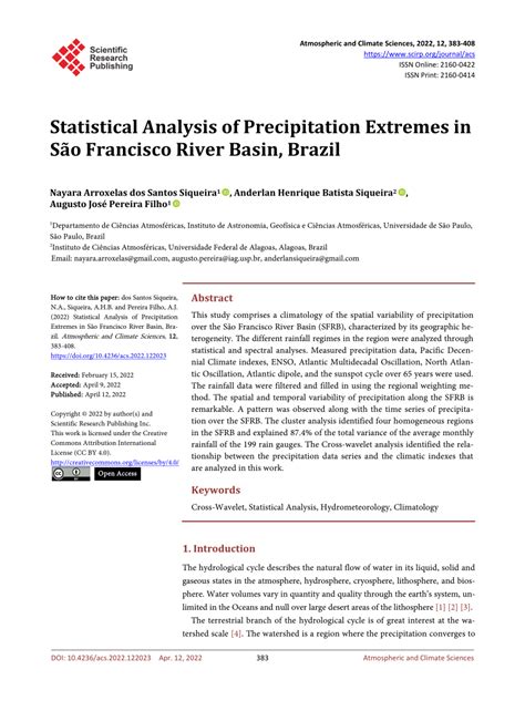 PDF Statistical Analysis of Precipitation Extremes in São Francisco