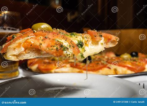 Slice Of Mozzarella Pizza With Tomato Slices Stock Photo Image Of