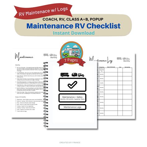 Printable RV Maintenance Checklist, RV Maintenance Log, RV Safety