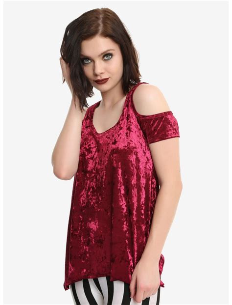 Burgundy Crushed Velvet Girls Cold Shoulder Top Hot Topic