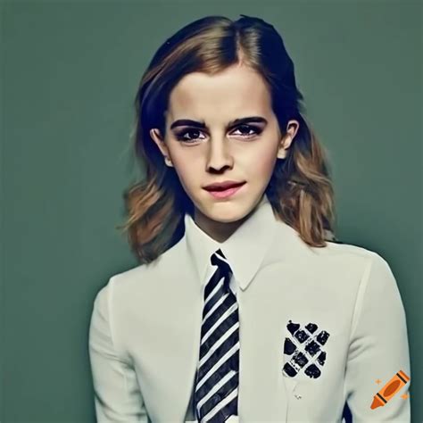 Emma Watson Wearing A White English School Uniform Shirt Posing For A