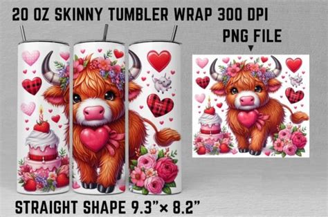 Highland Cow Valentines Tumbler Wrap PNG Graphic By Shipna2005