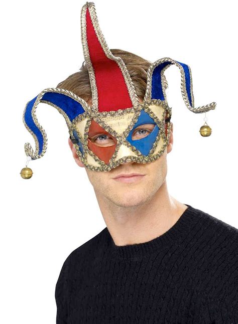 Jester Mens Mask In Blue And Red Jester Mens Masquerade Mask