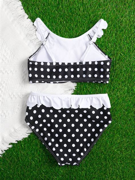 Girls Polka Dot Print Ruffle Trim Bikini Swimsuit SHEIN USA