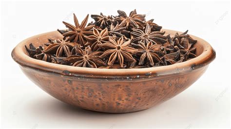 Dried Star Anise Badian Fruits In Bowl Isolated Background Star Anise