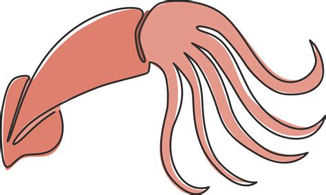 One Single Line Drawing Of Beauty Squid For Chinese Restaurant Logo